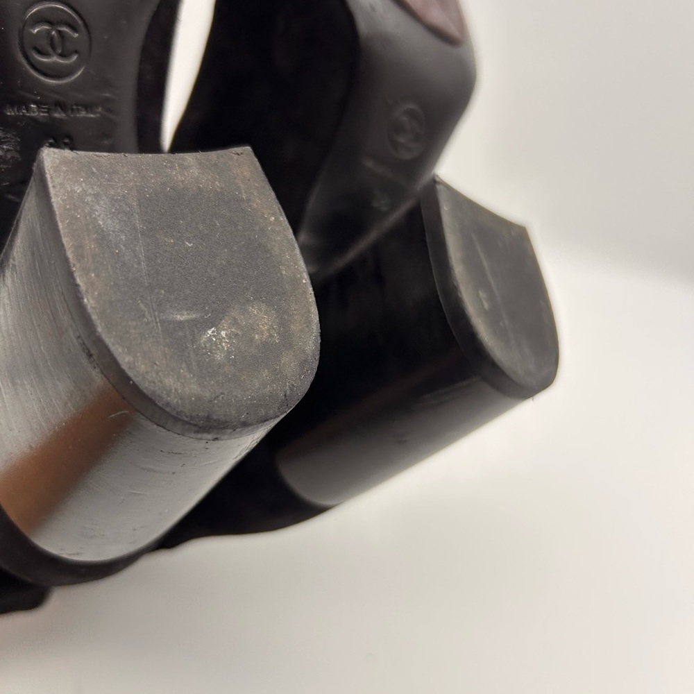 CHANEL Black Suede CC Calfskin Short Boots Made in Italy Size 38 Box Dustbags - Picture 5 of 15